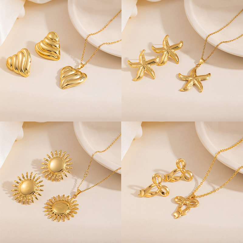 Cross-Border Stainless Steel Sunflower Earrings Necklace Set Women's New Light Luxury High-End Titanium Steel Earrings Set Decorations