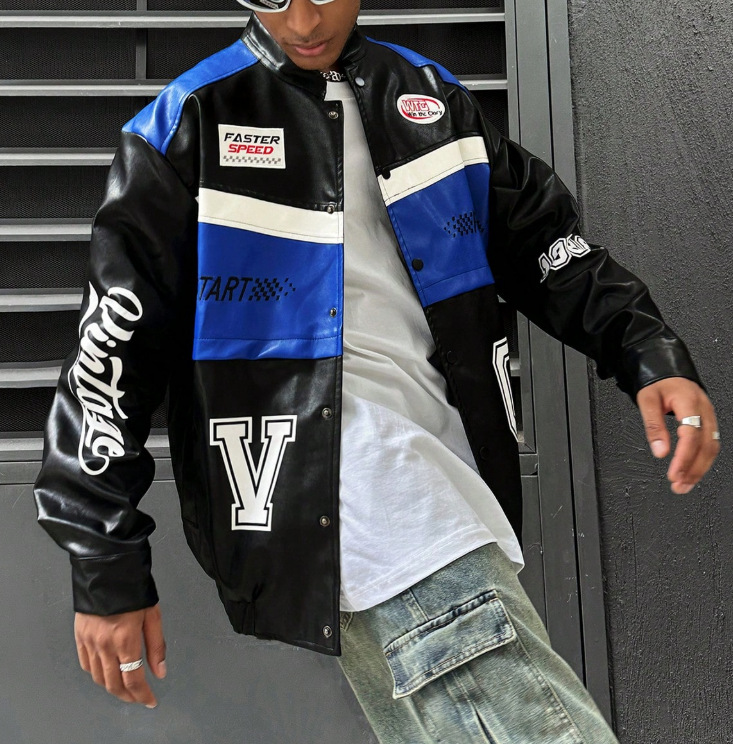 Autumn Winter Foreign Trade Cross-border European And American Clothing PU Leather Loose Coat Men's Street Racing Jacket_mkmklike.com