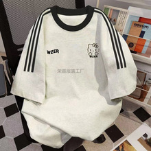 Rj3美式复古夏季新款宽松oversized上衣国潮牌圆领T恤男女情侣装