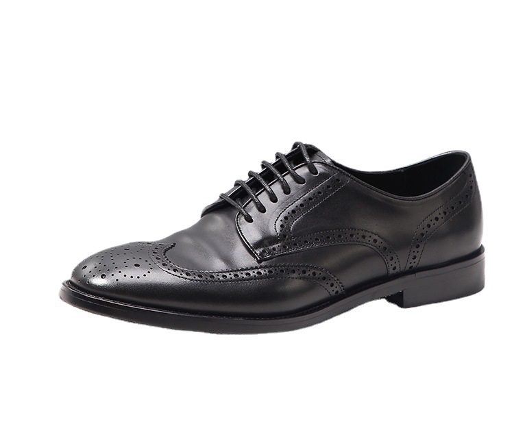 Men's British style business dress, Derby genuine leather shoes, men's block carved casual Goodyear handmade_voghion.com