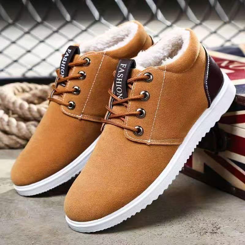 Winter Velvet Cotton Shoes, Men's Snow Boots, Thickeneded Warm Men's Shoes, Casual Anti-Skid Shoes, Comfortable Mid-Top Shoes for Men