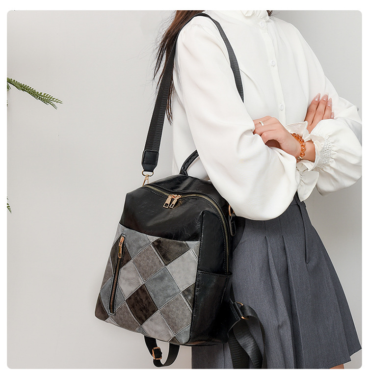 Women's Retro Backpack Pu Leather Diamond Grid Travel Rucksack_voghion.com