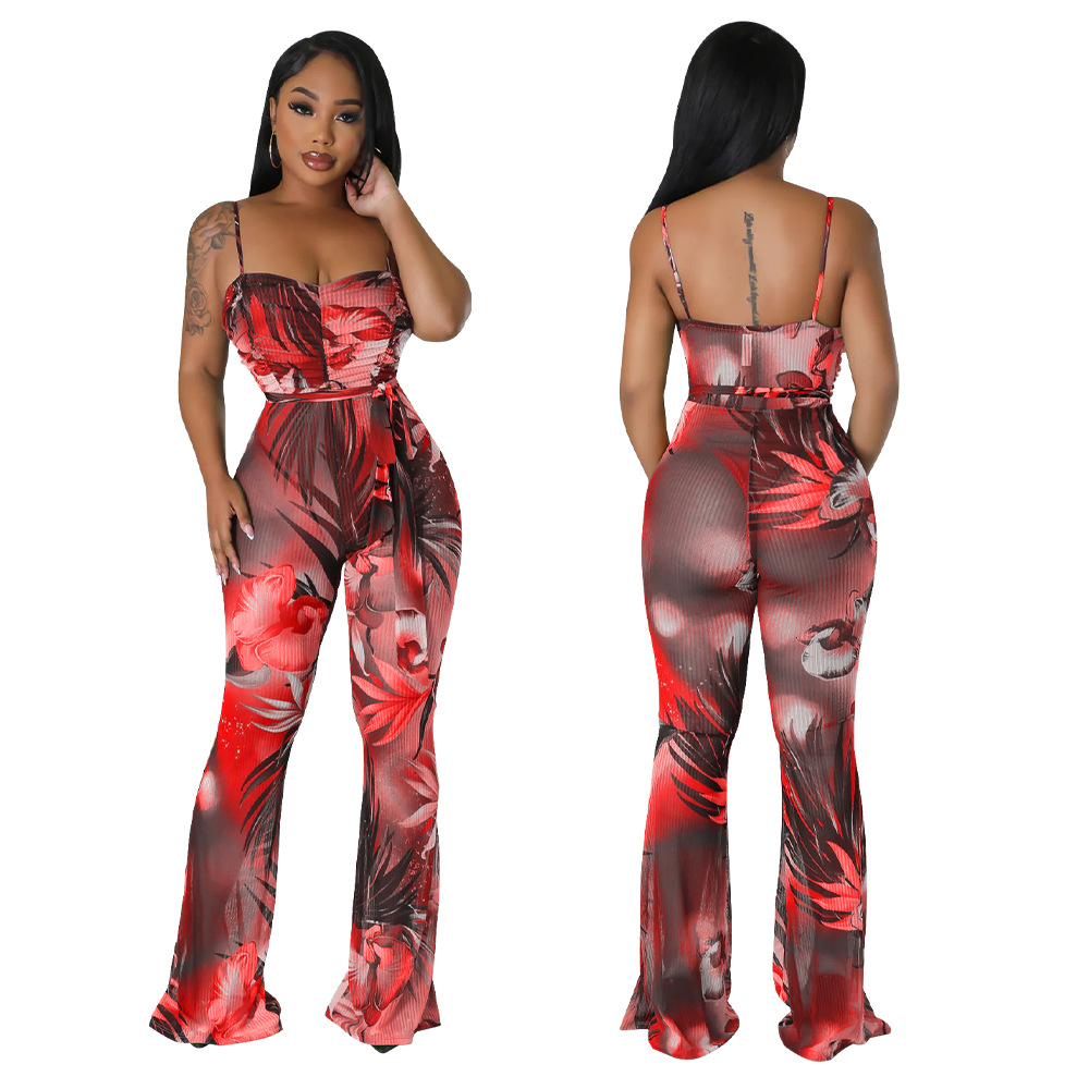 K10516 ropa de mujer de moda transfronteriza europea y americana Amazon Correa impresa sexy sin espalda acampanada mono mujer nuevo