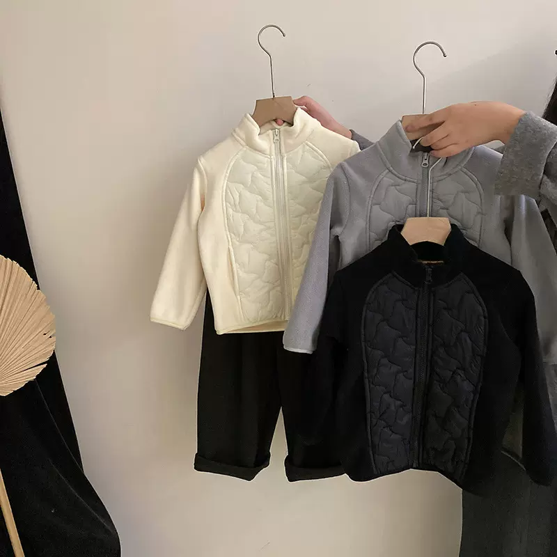 女童秋冬2025新款儿童奥粒绒拼接加绒棉袄百搭加绒休闲裤两件套潮