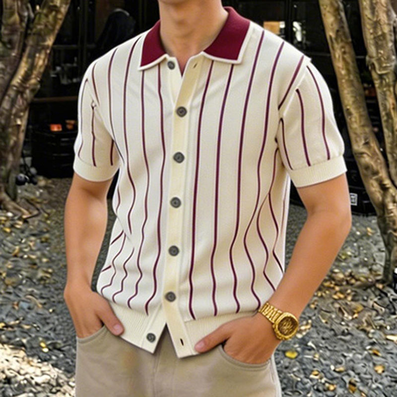 Polo camiseta de punto camiseta de manga corta hombre cardigan rayas viejos negocios de verano transfronterizo transpirable fábrica al por mayor