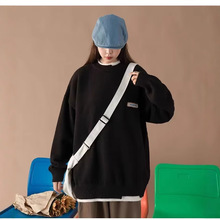 圆领针织衫厚款2025冬季新款假两件韩版宽松毛衣女情侣款针织毛衫