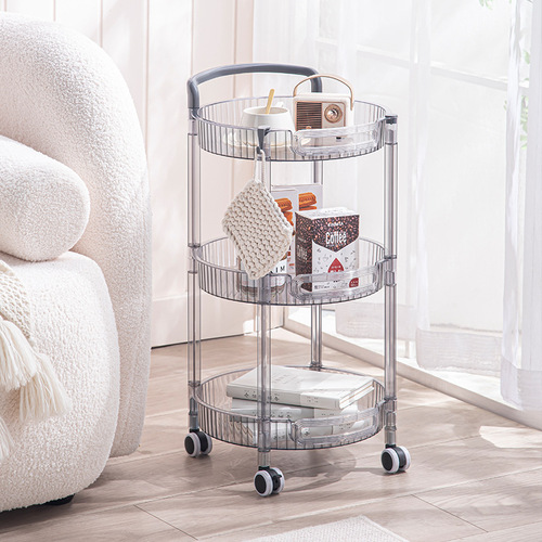 New Round Multi-layer Plastic Storage Shelf Living Room Snack Organizer with Wheels, Portable Kitchen Shelf