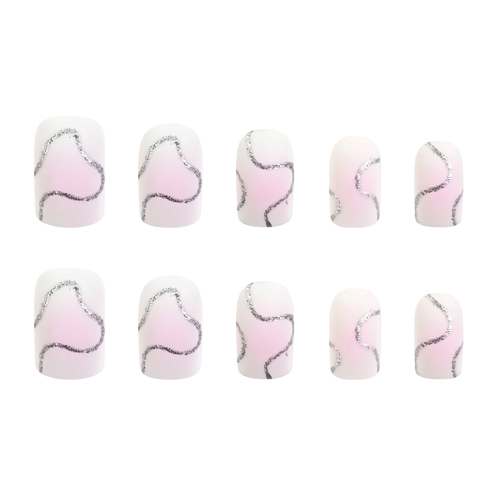 Comercio extranjero venta desnudo polvo de plata líneas brillantes de manicuría dulce suave viento desgaste de uñas 24 piezas de parche de uñas