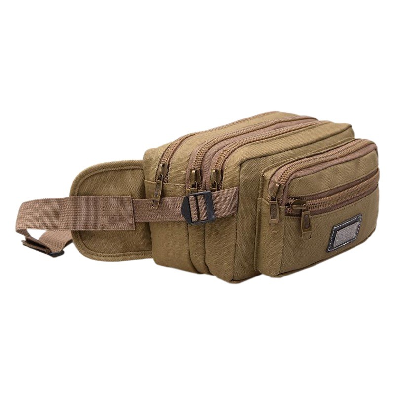 [Factory wholesale] Unisex waist bag canvas large capacity messenger bag waist crotch bag cash register bag leisure chest bag