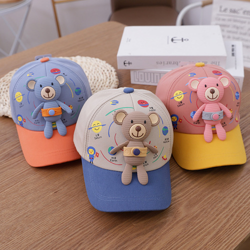 Children's Hats Korean Style Boys and Girls Cartoon Little Bear Baseball Cap Spring Baby Sunshade Baseball Cap Trendy 2479-11 