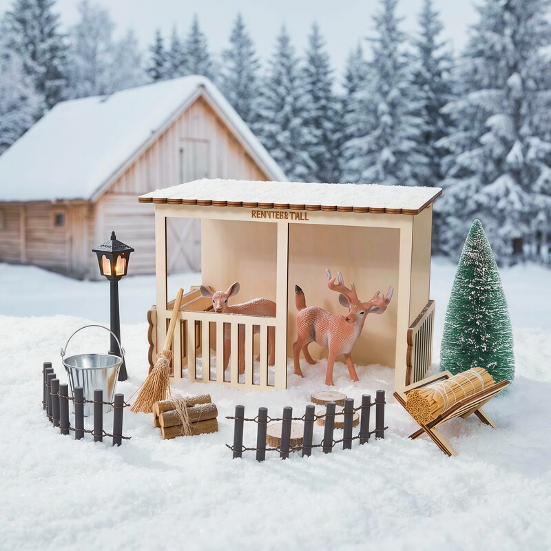Dollhouse Dollhouse Mini Elf Door Gnome Set Miniature Christmas Scene Farm Yard Model