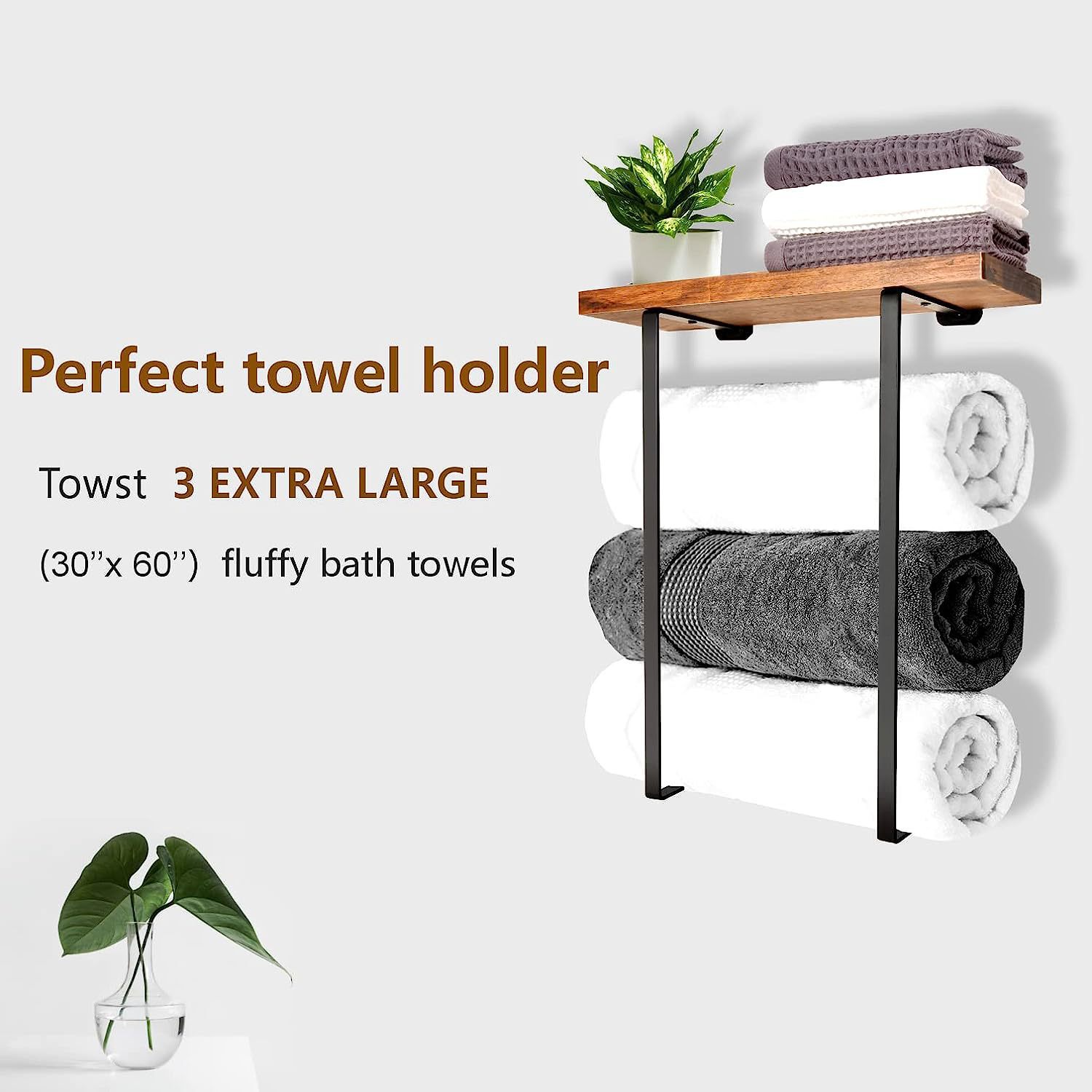 Bathroom Shelf Towel Rack No Punching Double Folding Toilet Black Iron Wood Bathroom Towel Rack Wholesale