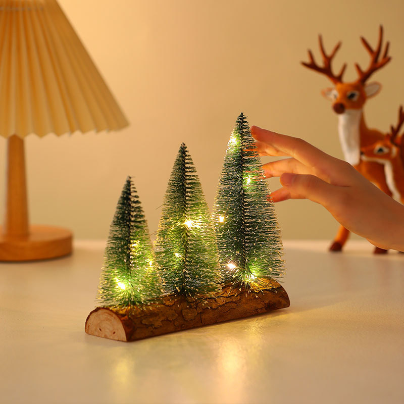 Decoraciones de árbol de Navidad de escritorio personalizadas Mini árbol de Navidad con iluminación de escena decorativa de atmósfera de vacaciones