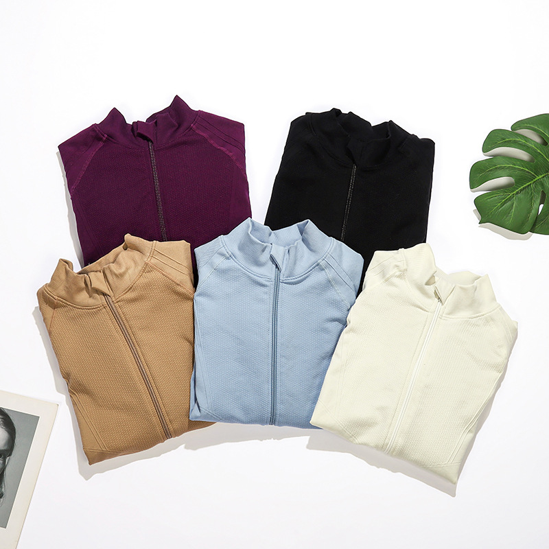 クロスボーダー春秋用吸汗速乾ヨガジャケット スポーツランニングジッパー付きショートジャケット 伸縮性速乾ランニングトップス