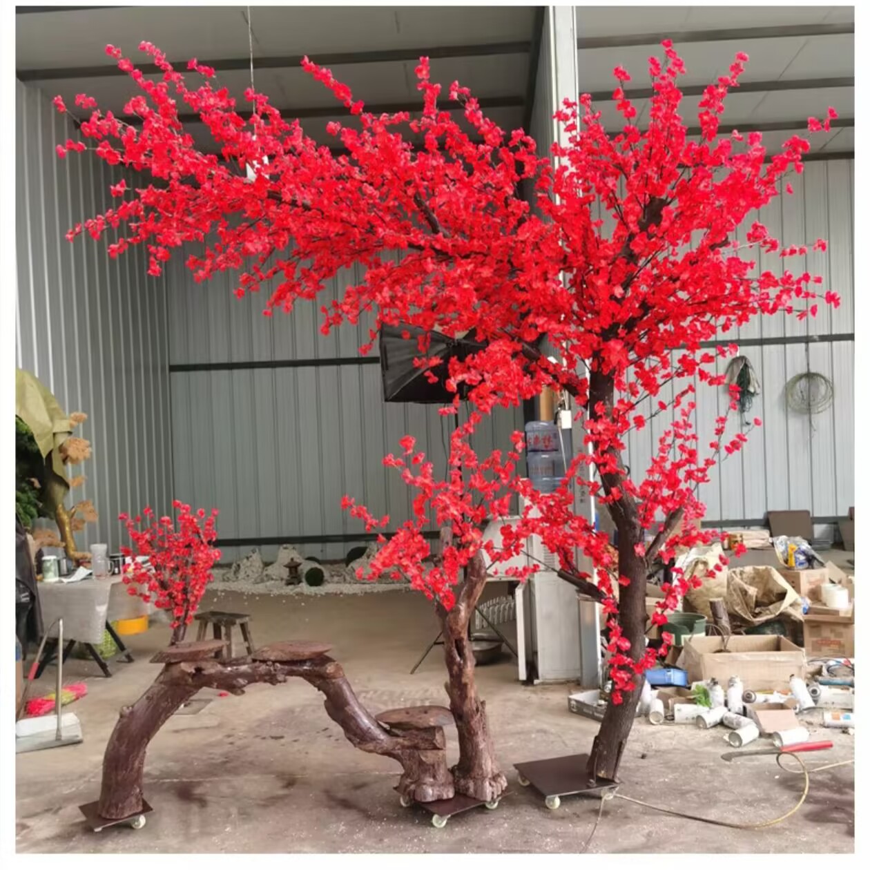 仿真梅花树红梅树新年树仿真红梅客厅酒店装饰摆设假树红梅树桩