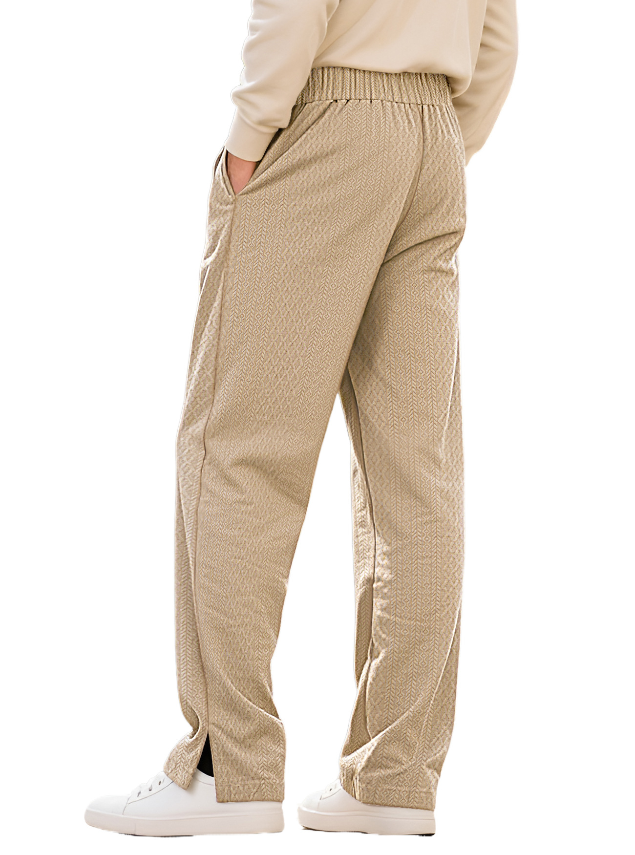 Herren Texturierte Jacquard Strickhose Gerade Schnitt Casual_voghion.com