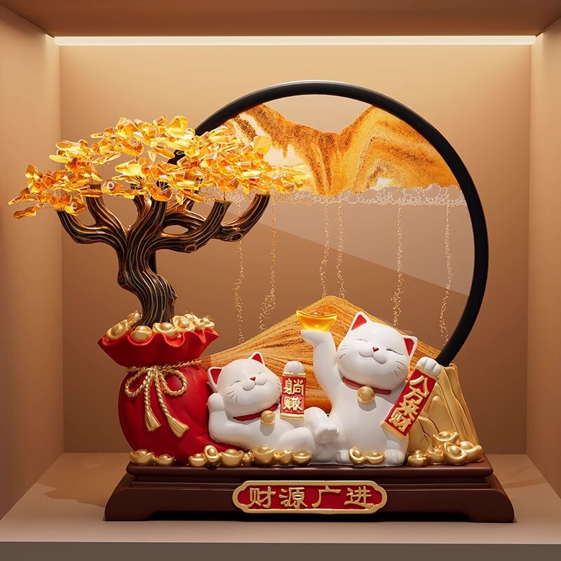 新しい家のリビングルームの装飾品、金のなる木、流砂絵画、猫の引っ越し、新築祝い、開店祝いのギフト|undefined