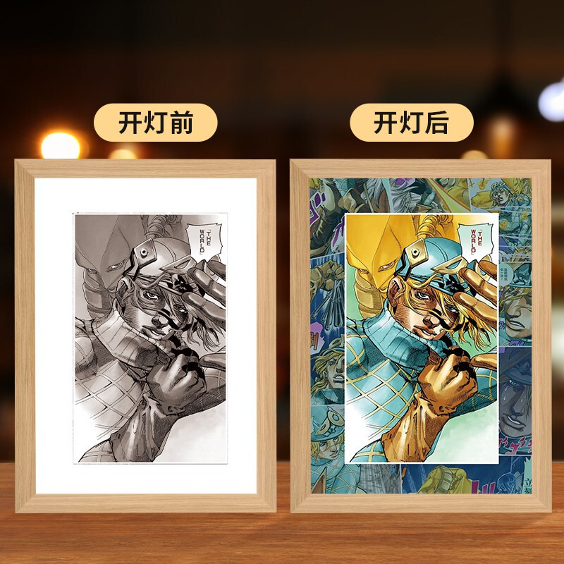 JOJOアニメの照明画の創意二次元のベッドの頭の小さい夜の明かりの木製の額縁の置物の置物の贈り物の発光画|undefined