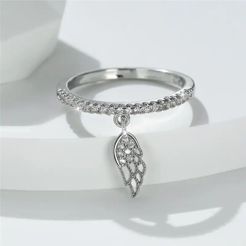 5g Weight Zircon Inlay Material Rings Classification 10, 6, 7 Ring Size 1 Piece Quantity Daily, Tea Party Occasion Feather, Copper Material Geometric, Wings Pattern All Seasons Season Women's Gender Sweet Style Geometric Wings Feather Copper Sweet Rings 1