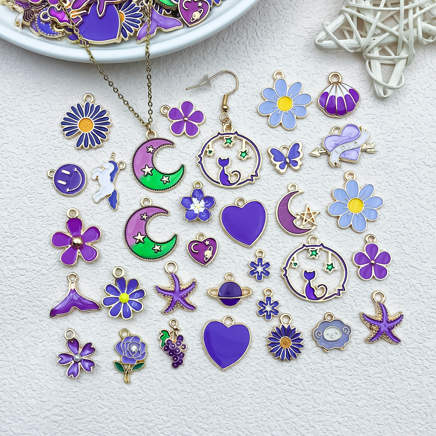 Cross-border exclusive supply of 20/50/100 nine-color oil-dripping alloy jewelry accessories, DIY bracelets, necklaces, pendants and pendants pic 24