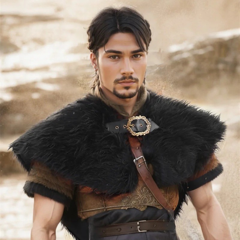 European and American Cross-Border Wholesale Viking Men's Medieval Warrior Shawl Costume Artificial Fur Cosplay Two-Dimensional Role Play
