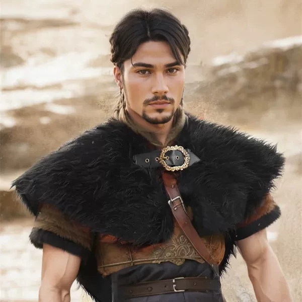 European and American Cross-Border Wholesale Viking Men's Medieval Warrior Shawl Costume Artificial Fur Cosplay Two-Dimensional Role Play