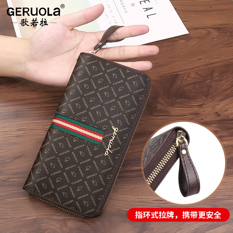 Cartera de fábrica de artículos de cuero Ge Ruola, cremallera para mujer, posición larga de gran capacidad para múltiples tarjetas, billetera para teléfono móvil, estilo europeo y americano