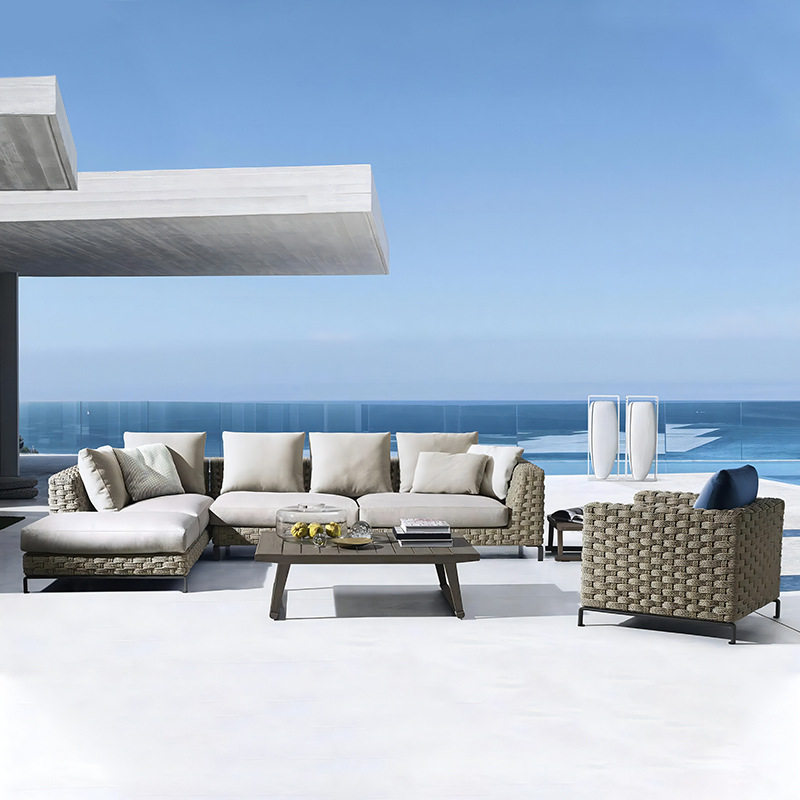New Rope Woven Sofa suit Outdoor Balcony Rattan Sofa Large Lounge Outdoor Rope Woven Sofa Combination