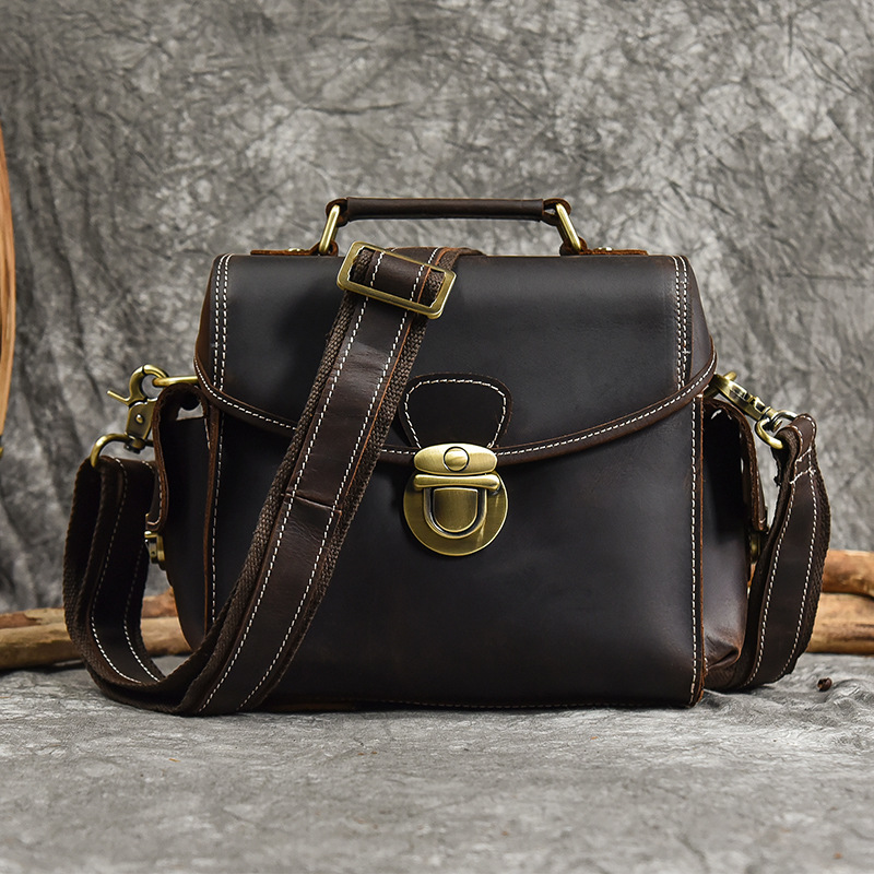 Vintage Crazy Horse Leather Camera Bag with Detachable Inner Liner, DSLR Camera Bag, Mirrorless Camera Bag, Shoulder Bag, Crossbody Bag