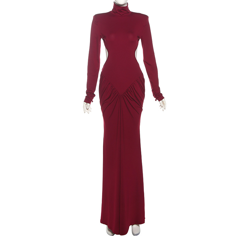 Elegant High Neck Bodycon Long Dress With Backless Design - Slim Fit Summer Maxi Dress For Women In Solid Colors_voghion.com