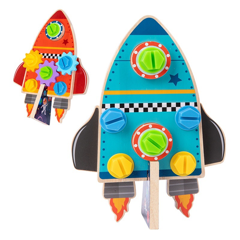 Mini tuerca de cohete de madera educación temprana para niños rompecabezas mano fina acción entrenamiento tuerca engranaje juguetes de madera