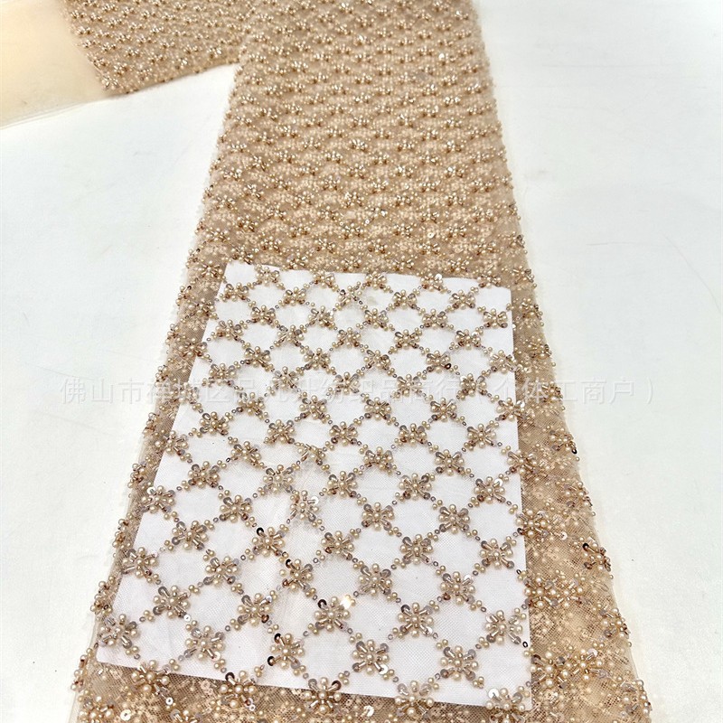 Moda espectáculo de escenario vestido de cena tela bolsas tela cuentas cuadrícula arroz bordado tela de sequilla
