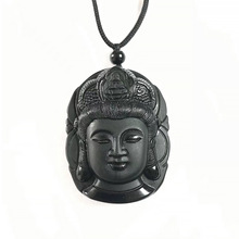 跨境黑曜石观音头吊坠水晶女皇头佛像挂件水晶观音头玉坠外贸项链