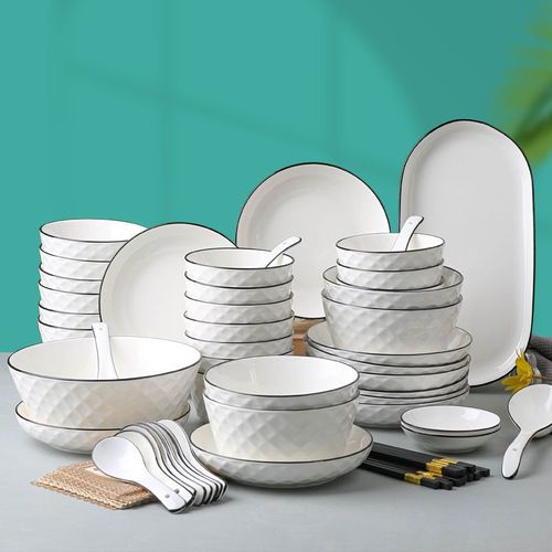 北欧10人碗碟盘套装 家用餐具一整套陶瓷饭碗盘子鱼盘汤面碗