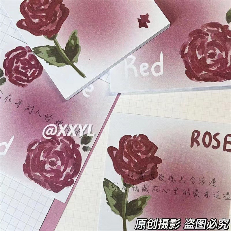 Little Red Book Rose Post-it Notes Student ins High Color Value Sticky N-time Message Notes Full Set