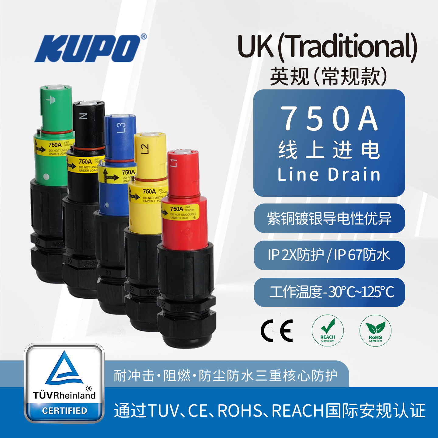 TUV英规750A大电流单芯工业快速连接器 配电系统IP67通配P3 ITT