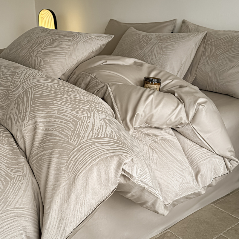 Washed Cotton Duvet Set - Luxury Jacquard Embossed 4 Piece Bedding_voghion.com