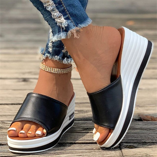 Summer New European and American Fashion Fish Mouth Wedge Fashion Casual Foreign Trade Large Size Women's Slides Sandals for Women
