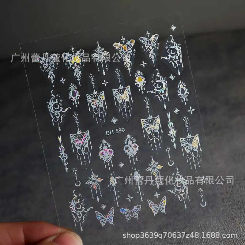 Pegatinas de uñas populares elegantes pétalos blancos semitransparentes mariposa fragmentos de vidrio de Aurora de colores con pegatinas adhesivas para uñas