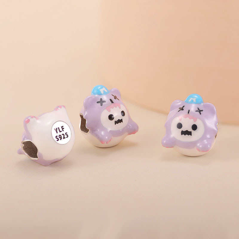 純銀幽霊熊散珠ShinWooバス系おもちゃ風キュート二次元チャームDIY手作りネックレス女性用|undefined