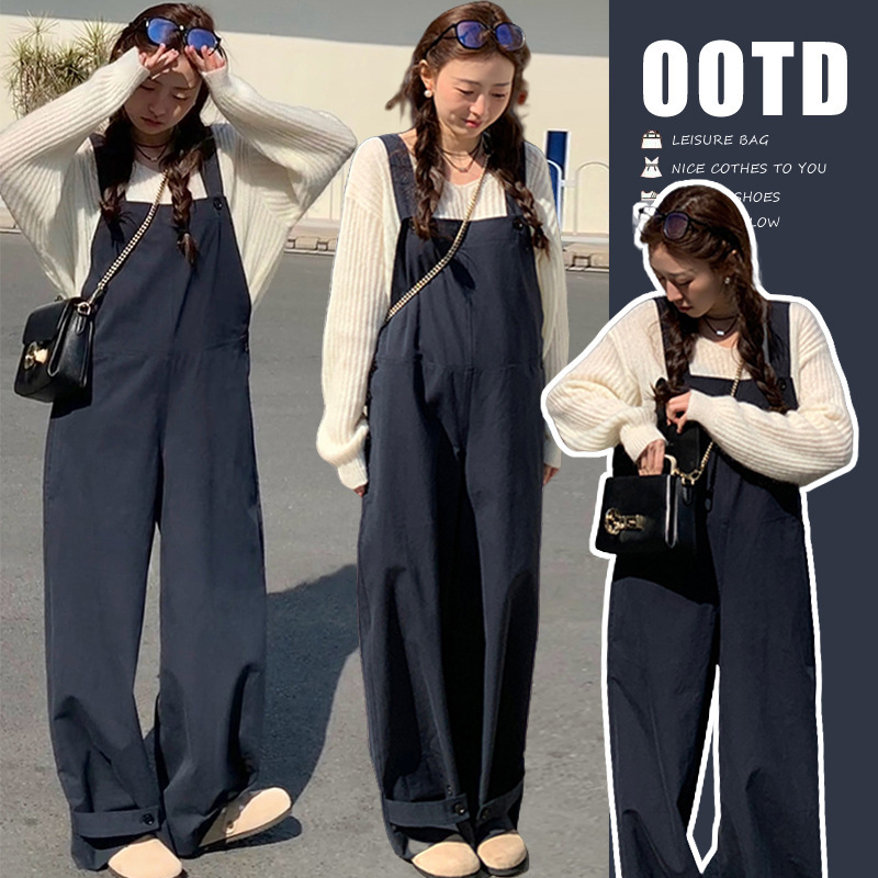 Maternity Wear Autumn Suit 2025 New Korean Style Denim Overalls Sweater Top Western Style Two-Piece Suit Autumn and Winter Style