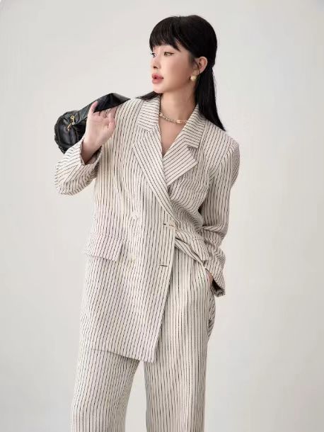 Ensemble deux pièces GraceChic GraceChic 25 cm, rayé coton et lin, avec short, style décontracté, référence 1788_voghion.com