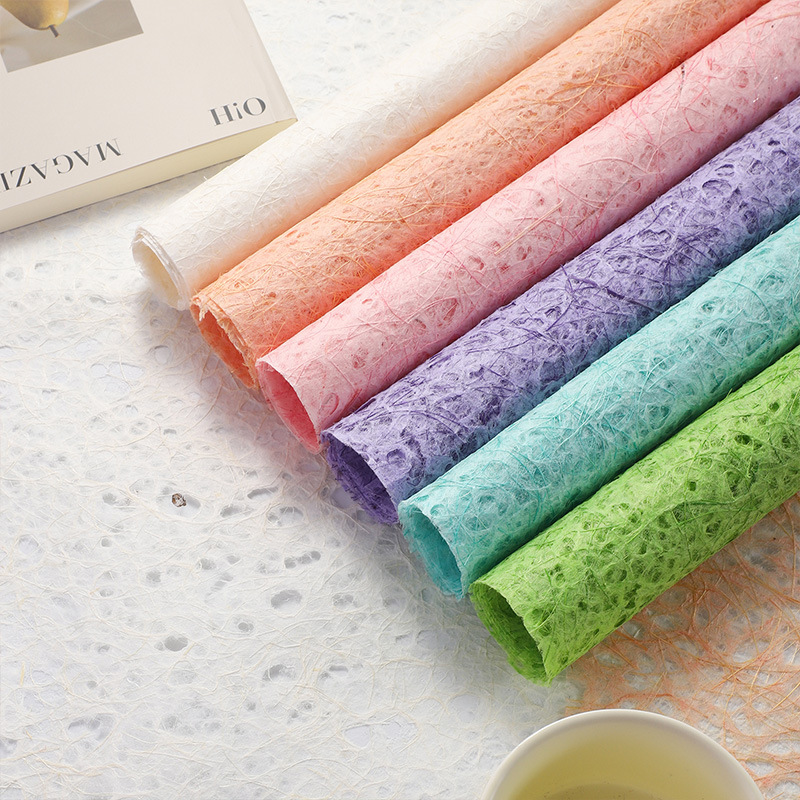 Papel de ensueño hueco de Xiyu Papel de fibra de seda de cáñamo Papel de macarrón de ensueño de alta calidad Papel de arte de flores de embalaje diye hecho a mano