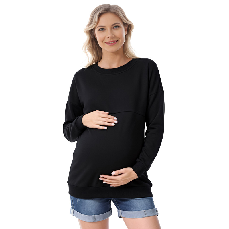 Maternity Fleece Sweatshirt Loose Fit Winter Pullover For Women_voghion.com