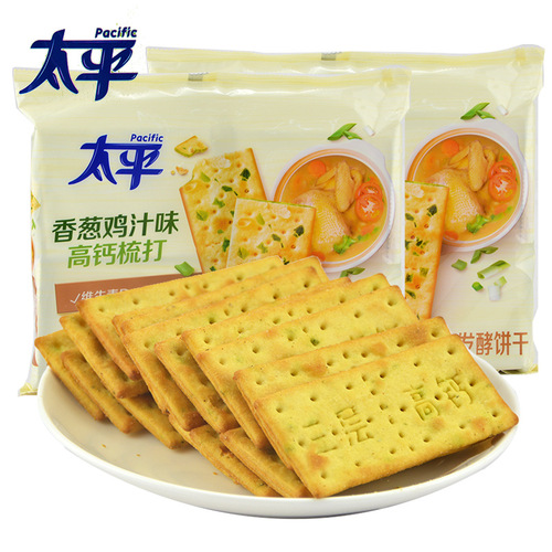Taiping Three-Layer High-Calcium Soda Crackers 100g Scallion Chicken Juice Flavor Low Sugar Light Breakfast Snack