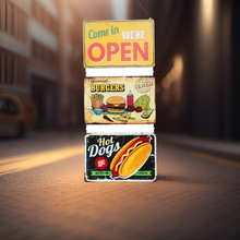 汉堡店热狗店快餐店热狗店装饰门牌北欧挂牌创意铁质欢迎牌营业牌