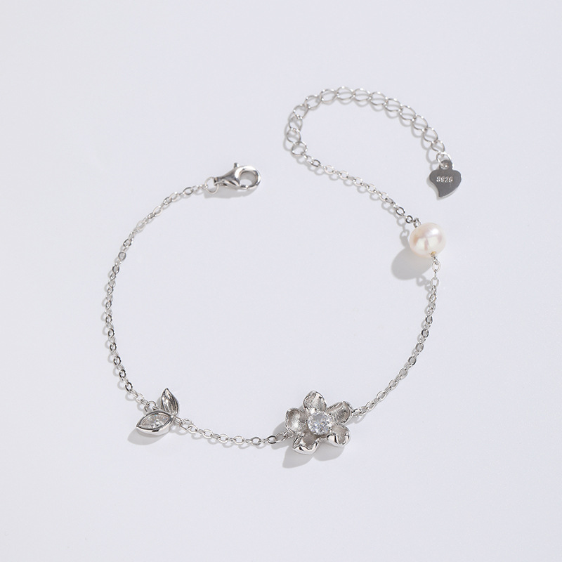 925 de plata esterlina perla de agua dulce flor pulsera mujer nicho diseño estilo coreano alto sentido pulsera novia regalo