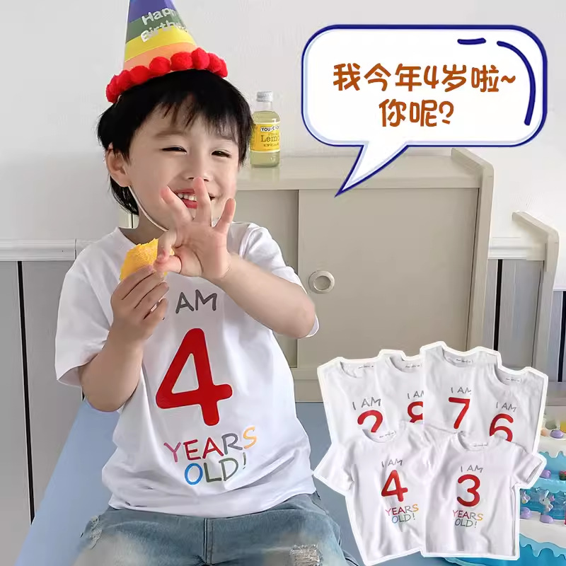 Creative Parent-Child Birthday T-Shirts, Summer 2026, Round Neck Short Sleeve Outfits for Babies, Mothers and Children, Families of Three or Four