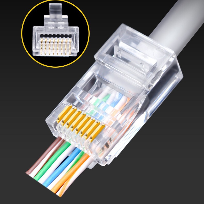 超五類rj45スルーホール8p8c穿孔式cat5非シールド純銅金メッキ水晶ヘッド100個1箱|undefined