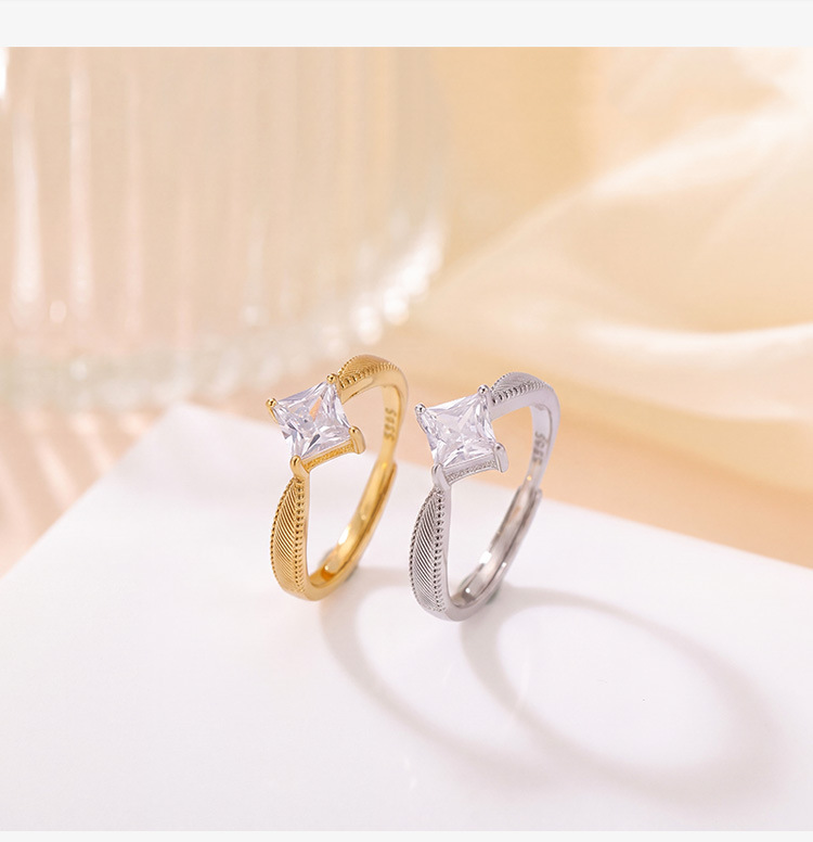 Nhẫn nữ bạc 925 mạ vàng hình kim cương nhẹ nhàng, phong cách sang trọng — Bạc chi tiết 3